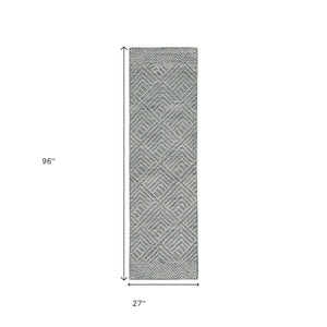 HomeRoots 8' Hand-Tufted Wool Runner Rug in Denim Blue and Gray - Stylish Geometric Design for Modern Spaces 8' Runner 374744