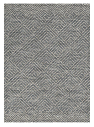 Homeroots 5' X 7' Denim Blue Hand Tufted Space Dyed Geometric Indoor Area Rug  Wool 374745