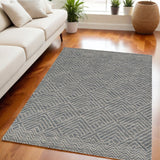 Homeroots 5' X 7' Denim Blue Hand Tufted Space Dyed Geometric Indoor Area Rug  Wool 374745