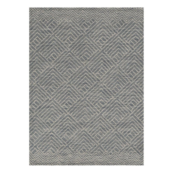 HomeRoots 8' Hand-Tufted Wool Runner Rug in Denim Blue and Gray - Stylish Geometric Design for Modern Spaces 5' X 7' 374745