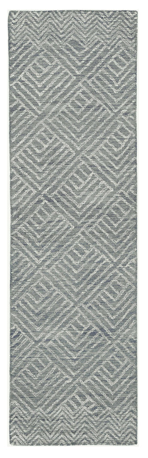 Homeroots 7' X 10' Denim Blue Hand Tufted Space Dyed Geometric Indoor Area Rug  Wool 374746