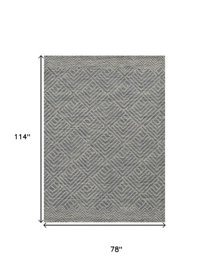 HomeRoots 8' Hand-Tufted Wool Runner Rug in Denim Blue and Gray - Stylish Geometric Design for Modern Spaces 7' X 10' 374746
