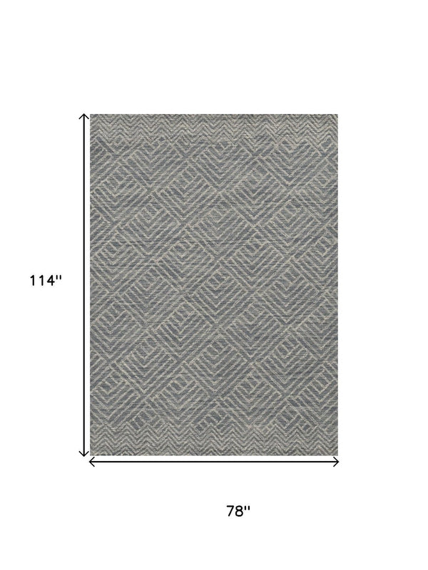 HomeRoots 8' Hand-Tufted Wool Runner Rug in Denim Blue and Gray - Stylish Geometric Design for Modern Spaces 7' X 10' 374746