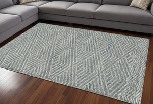 Homeroots 7' X 10' Denim Blue Hand Tufted Space Dyed Geometric Indoor Area Rug  Wool 374746