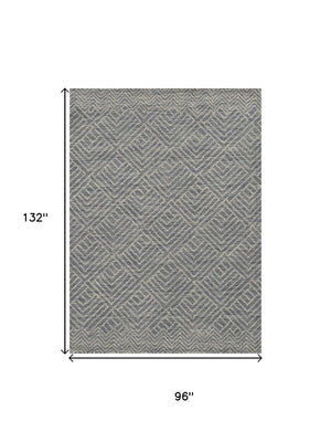 HomeRoots 8' Hand-Tufted Wool Runner Rug in Denim Blue and Gray - Stylish Geometric Design for Modern Spaces 8' X 11' 374747