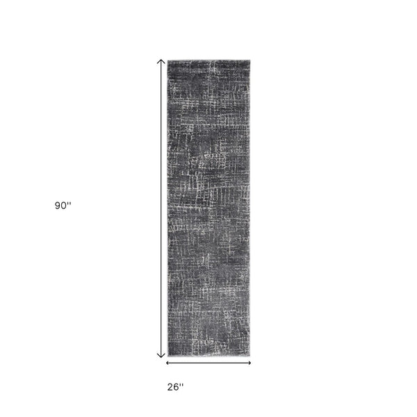 HomeRoots 7' Contemporary Gray Abstract Area Rug - Soft, Durable, Stylish Design for High-Traffic Spaces 7' Runner 374753