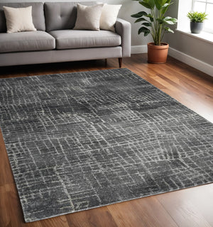 HomeRoots 7' Contemporary Gray Abstract Area Rug - Soft, Durable, Stylish Design for High-Traffic Spaces 5' X 8' 374755