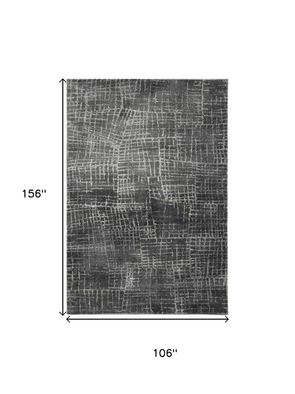 HomeRoots 9' Gray and Dark Gray Abstract Distressed Area Rug – Contemporary Style for Family Rooms and Dining Areas 9' X 13' 374757