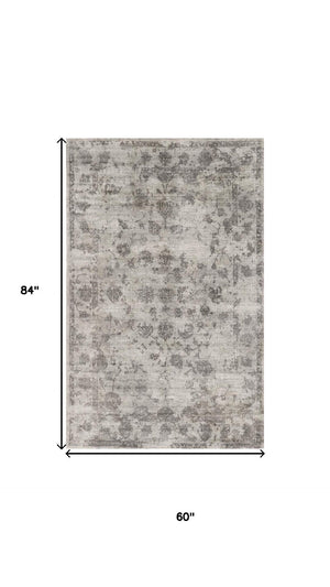 HomeRoots 5' Hand-Loomed Abstract Area Rug in Beige, Tan & Gold - Distressed Design for Timeless Elegance 5' X 7' 374759