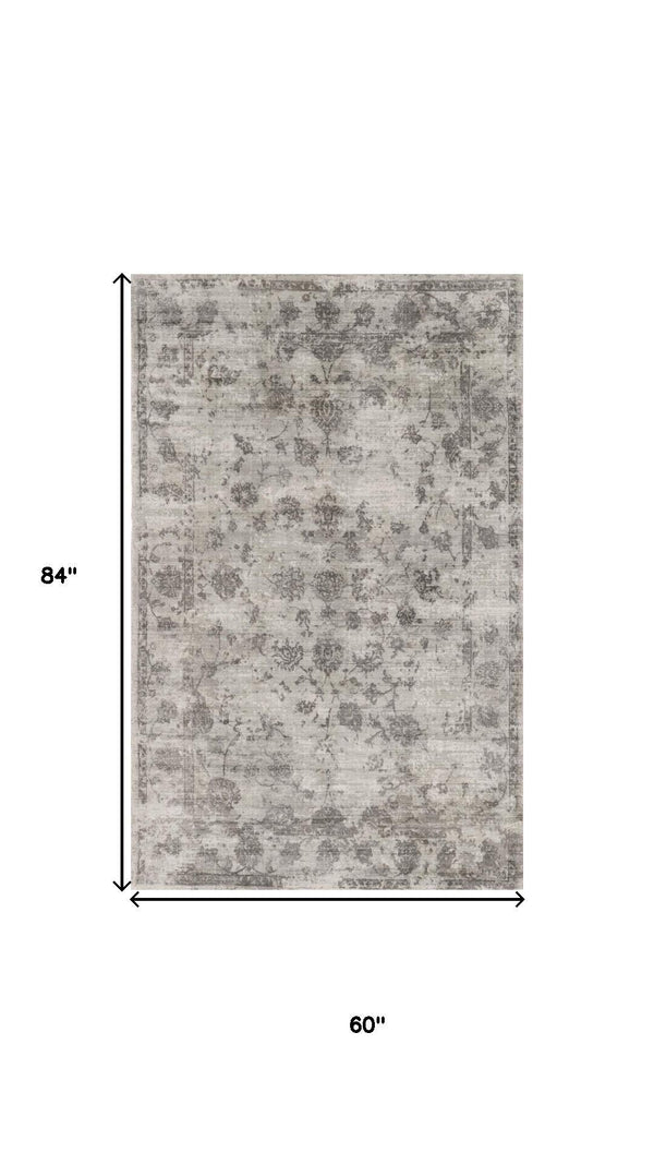 HomeRoots 5' Hand-Loomed Abstract Area Rug in Beige, Tan & Gold - Distressed Design for Timeless Elegance 5' X 7' 374759
