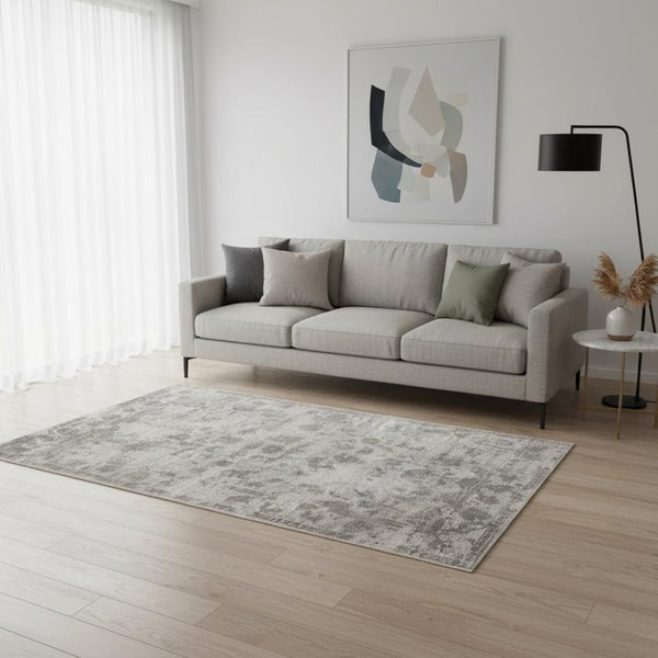HomeRoots 5' Hand-Loomed Abstract Area Rug in Beige, Tan & Gold - Distressed Design for Timeless Elegance 5' X 7' 374759