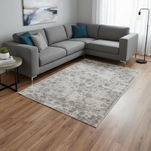 HomeRoots 8' Gray Floral Medallion Area Rug - Hand Loomed Luxury with Artisanal Charm for Modern Spaces 8' X 10' 374760