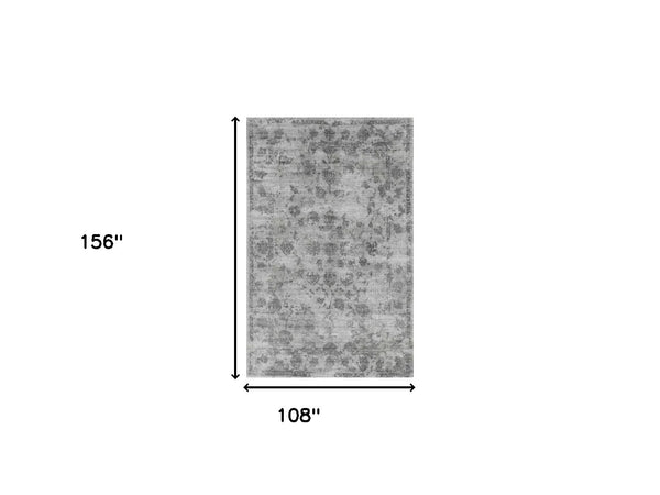 Homeroots 9' X 13' Gray Floral Vines Hand Loomed Distressed Area Rug  Viscose 374762