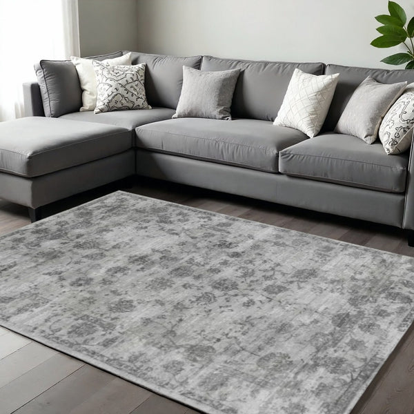 HomeRoots 8' Gray Floral Medallion Area Rug - Hand Loomed Luxury with Artisanal Charm for Modern Spaces 9' X 13' 374762