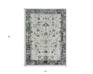 Homeroots 3' X 5' Gray And Ivory Floral Distressed Area Rug  Polyester 374764