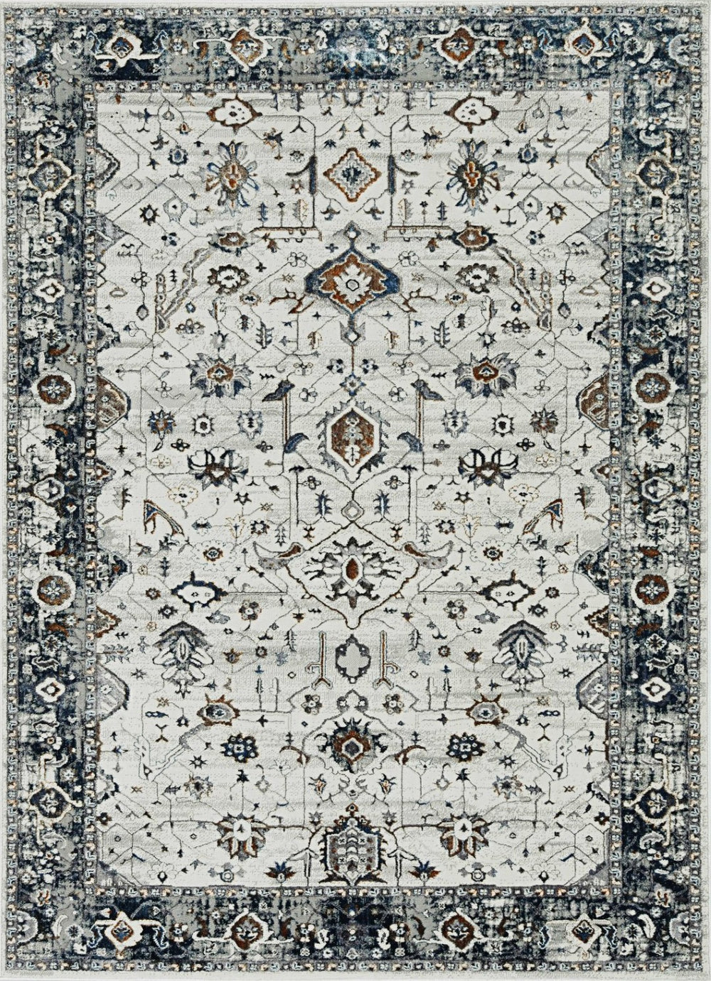 HomeRoots 5' Ivory and Gray Floral Medallion Area Rug - Timeless Elegance, Durable, Stain-Resistant Design for Any Space 5' X 8' 374765
