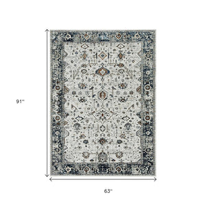 HomeRoots 5' Ivory and Gray Floral Medallion Area Rug - Timeless Elegance, Durable, Stain-Resistant Design for Any Space 5' X 8' 374765