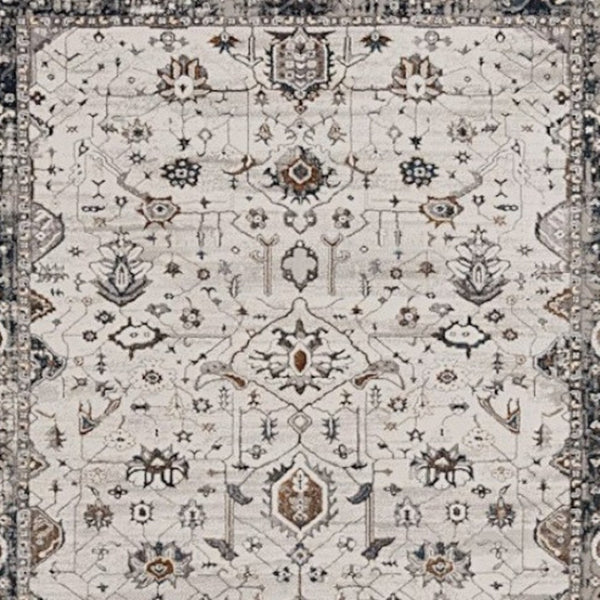 HomeRoots 7' Elegant Traditional Floral Area Rug in Ivory, Gray, and Brown – Durable, Stain-Resistant Design 7' X 10' 374766