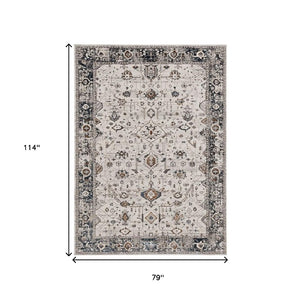 HomeRoots 7' Elegant Traditional Floral Area Rug in Ivory, Gray, and Brown – Durable, Stain-Resistant Design 7' X 10' 374766