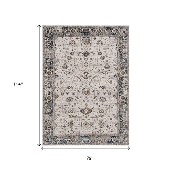 HomeRoots 7' Elegant Traditional Floral Area Rug in Ivory, Gray, and Brown – Durable, Stain-Resistant Design 7' X 10' 374766