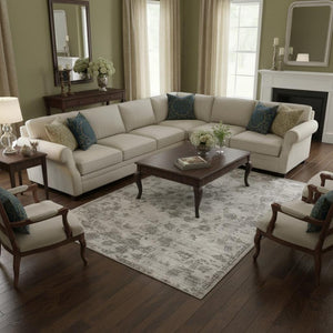 HomeRoots 7' Elegant Traditional Floral Area Rug in Ivory, Gray, and Brown – Durable, Stain-Resistant Design 8' X 11' 374767