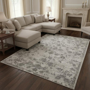 HomeRoots 7' Elegant Traditional Floral Area Rug in Ivory, Gray, and Brown – Durable, Stain-Resistant Design 8' X 11' 374767