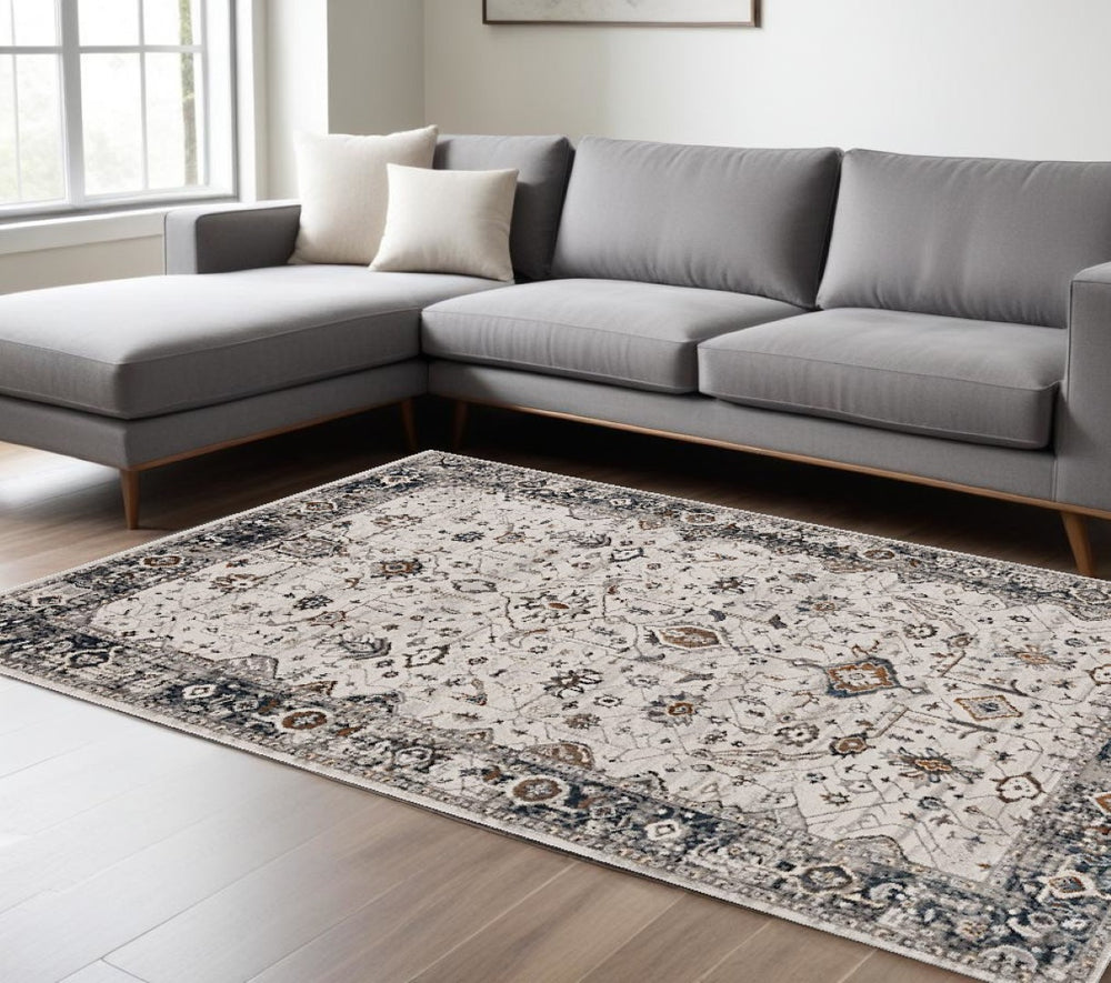 HomeRoots 10' Gray and Ivory Area Rug - Timeless Elegance with Soft Polyester Pile for Cozy Living Spaces 10' X 13' 374768