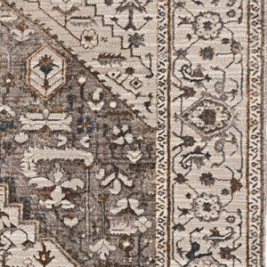 HomeRoots 5' Elegant Gray Brown Teal Floral Medallion Area Rug for Timeless Style and Durability in Homes 5' X 8' 374771