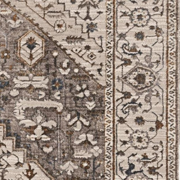 HomeRoots 5' Elegant Gray Brown Teal Floral Medallion Area Rug for Timeless Style and Durability in Homes 5' X 8' 374771