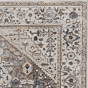 HomeRoots 5' Elegant Gray Brown Teal Floral Medallion Area Rug for Timeless Style and Durability in Homes 5' X 8' 374771