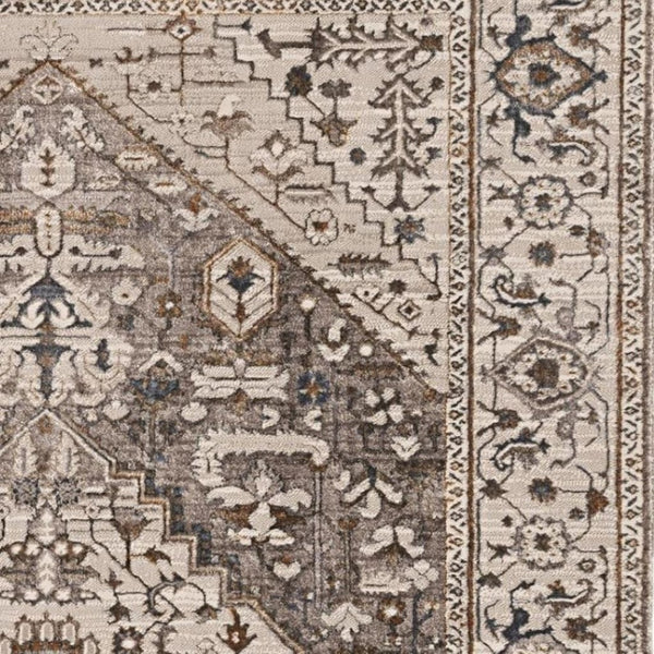 HomeRoots 5' Elegant Gray Brown Teal Floral Medallion Area Rug for Timeless Style and Durability in Homes 5' X 8' 374771