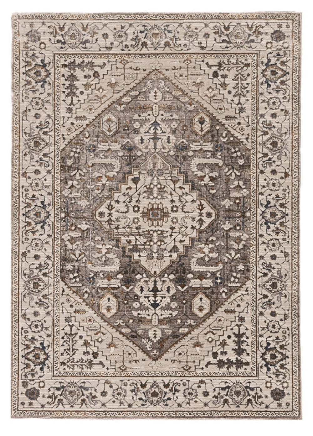 HomeRoots 5' Elegant Gray Brown Teal Floral Medallion Area Rug for Timeless Style and Durability in Homes 5' X 8' 374771
