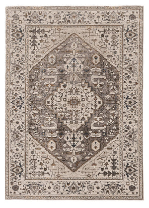 HomeRoots 5' Elegant Gray Brown Teal Floral Medallion Area Rug for Timeless Style and Durability in Homes 5' X 8' 374771