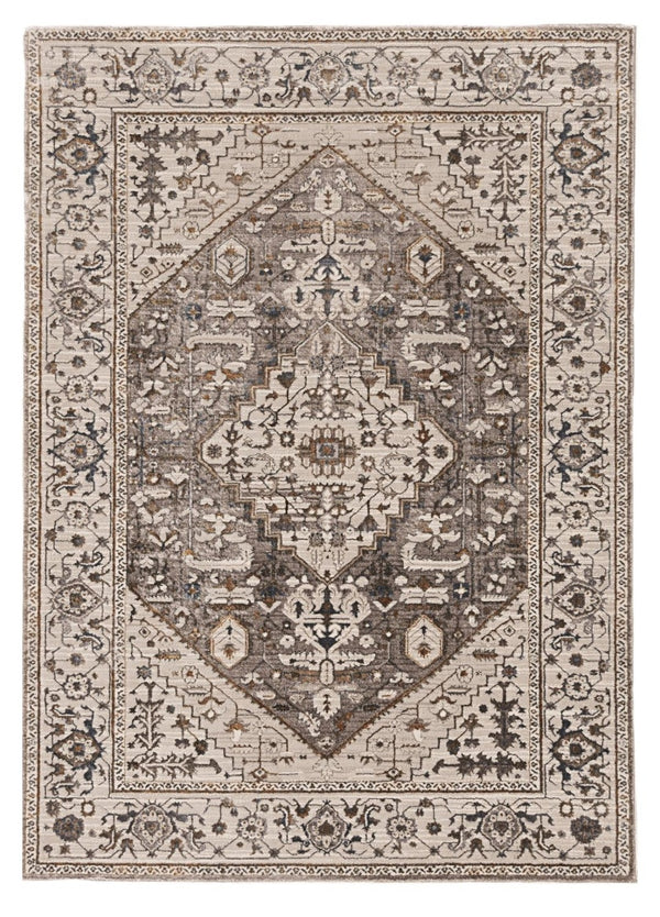 HomeRoots 5' Elegant Gray Brown Teal Floral Medallion Area Rug for Timeless Style and Durability in Homes 5' X 8' 374771