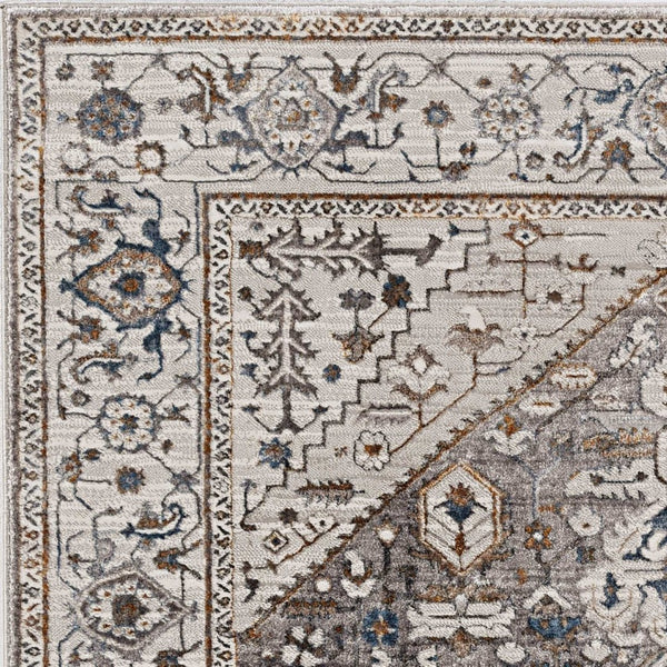 HomeRoots 7' Elegant Floral Medallion Area Rug in Ivory, Gray, and Brown - Soft, Durable, Stain-Resistant Design 7' X 10' 374772