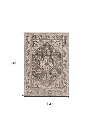 HomeRoots 7' Elegant Floral Medallion Area Rug in Ivory, Gray, and Brown - Soft, Durable, Stain-Resistant Design 7' X 10' 374772