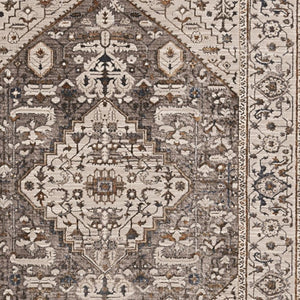 HomeRoots 7' Elegant Floral Medallion Area Rug in Ivory, Gray, and Brown - Soft, Durable, Stain-Resistant Design 8' X 11' 374773