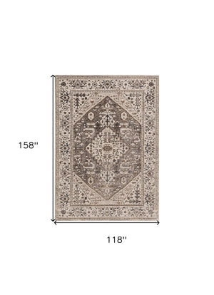 HomeRoots 10' Ivory Gray and Brown Floral Medallion Area Rug - Timeless Elegance for Your Living Space 10' X 13' 374774