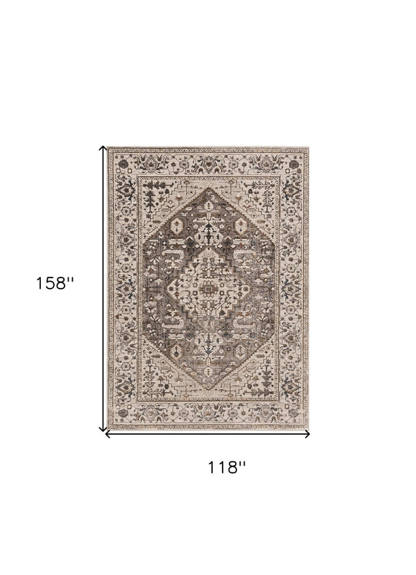 HomeRoots 10' Ivory Gray and Brown Floral Medallion Area Rug - Timeless Elegance for Your Living Space 10' X 13' 374774