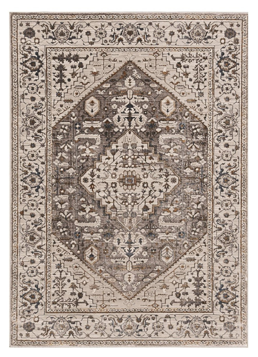 HomeRoots 10' Ivory Gray and Brown Floral Medallion Area Rug - Timeless Elegance for Your Living Space 10' X 13' 374774
