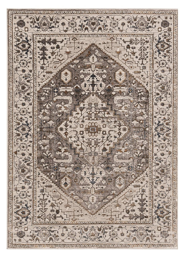 HomeRoots 10' Ivory Gray and Brown Floral Medallion Area Rug - Timeless Elegance for Your Living Space 10' X 13' 374774