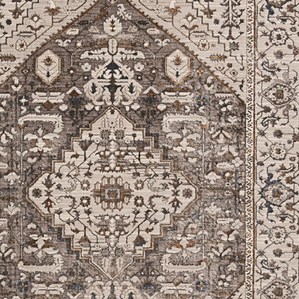 HomeRoots 10' Ivory Gray and Brown Floral Medallion Area Rug - Timeless Elegance for Your Living Space 10' X 13' 374774