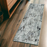 Homeroots 7' Ivory Grey Machine Woven Abstract Vermicular Indoor Runner Rug  Polyester 374775