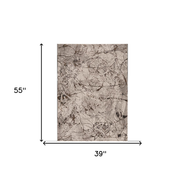 Homeroots 3' X 5' Gray And Ivory Abstract Area Rug  Polyester 374776