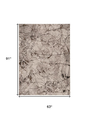 HomeRoots 5' Abstract Area Rug in Ivory, Gray & Brown - Modern, Durable, Stain-Resistant for Any Room 5' X 8' 374777