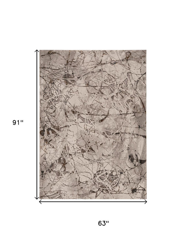 HomeRoots 5' Abstract Area Rug in Ivory, Gray & Brown - Modern, Durable, Stain-Resistant for Any Room 5' X 8' 374777