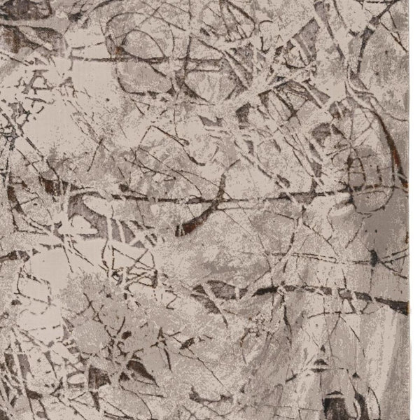 HomeRoots 5' Abstract Area Rug in Ivory, Gray & Brown - Modern, Durable, Stain-Resistant for Any Room 5' X 8' 374777