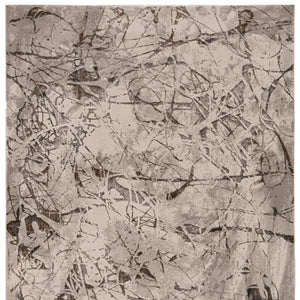 HomeRoots 5' Abstract Area Rug in Ivory, Gray & Brown - Modern, Durable, Stain-Resistant for Any Room 5' X 8' 374777
