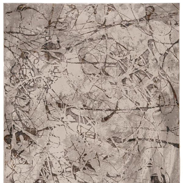 HomeRoots 5' Abstract Area Rug in Ivory, Gray & Brown - Modern, Durable, Stain-Resistant for Any Room 5' X 8' 374777