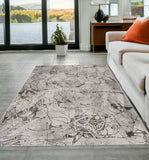 Homeroots 5' X 8' Ivory Grey Machine Woven Abstract Vermicular Indoor Area Rug  Polyester 374777